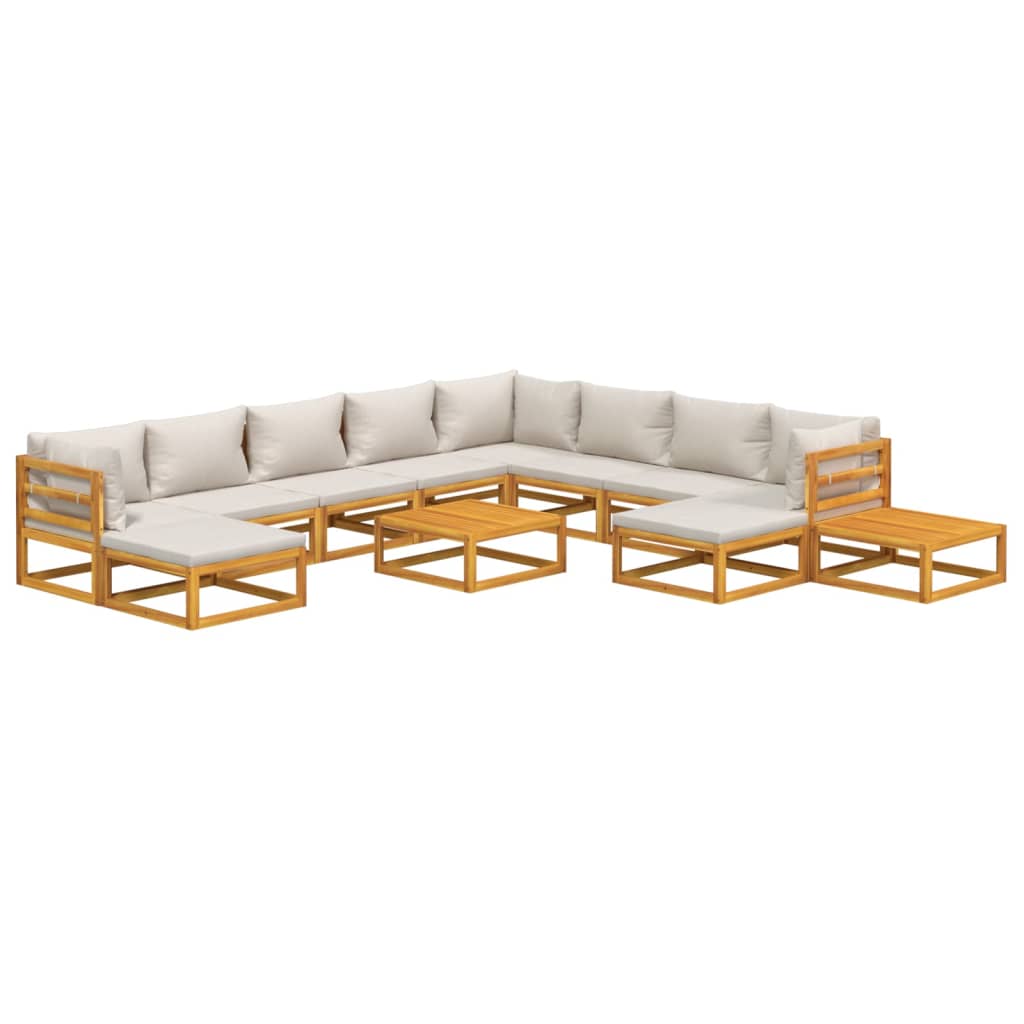 vidaXL 12 Piece Patio Lounge Set with Light Gray Cushions Solid Wood