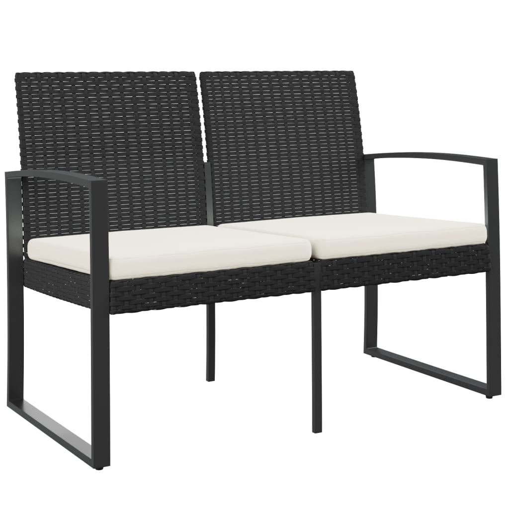 vidaXL Outdoor Bench 2-Seater Bench with Cushions for Porch Deck PP Rattan