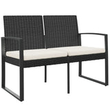 vidaXL Outdoor Bench 2-Seater Bench with Cushions for Porch Deck PP Rattan