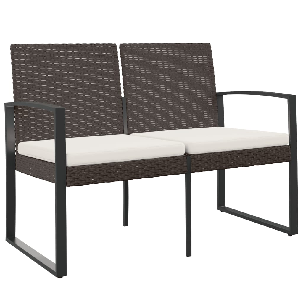 vidaXL Outdoor Bench 2-Seater Bench with Cushions for Porch Deck PP Rattan