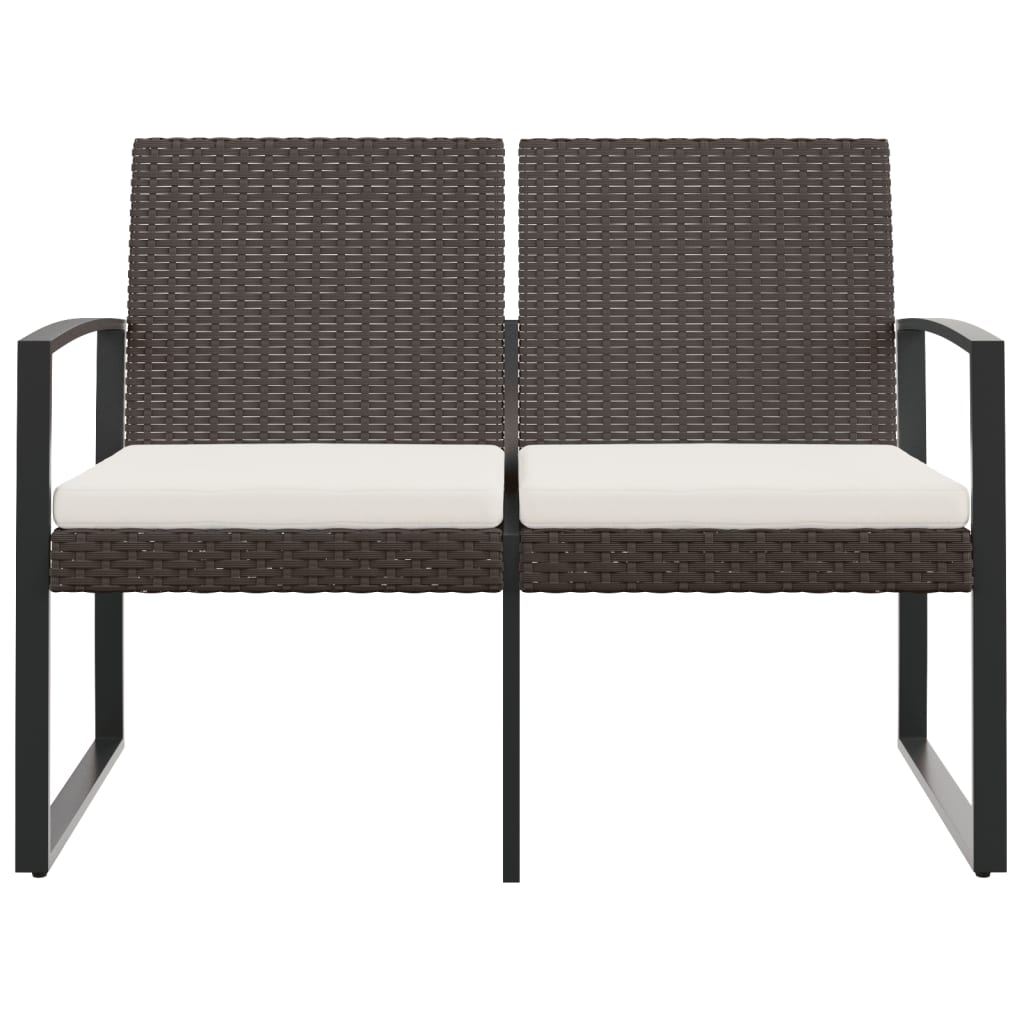 vidaXL Outdoor Bench 2-Seater Bench with Cushions for Porch Deck PP Rattan
