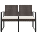 vidaXL Outdoor Bench 2-Seater Bench with Cushions for Porch Deck PP Rattan