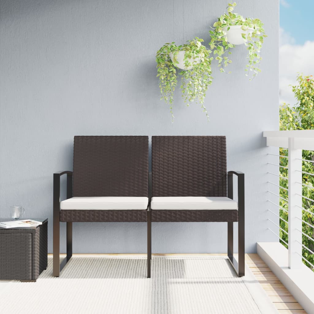 vidaXL Outdoor Bench 2-Seater Bench with Cushions for Porch Deck PP Rattan