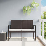 vidaXL Outdoor Bench 2-Seater Bench with Cushions for Porch Deck PP Rattan