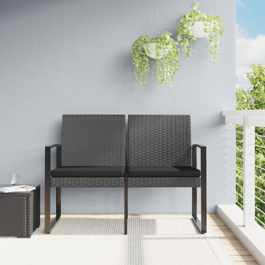 vidaXL Outdoor Bench 2-Seater Bench with Cushions for Porch Deck PP Rattan