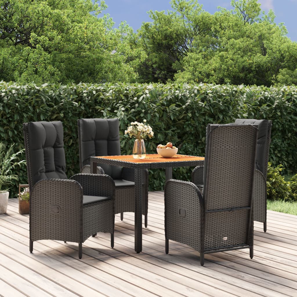 vidaXL 5 Piece Patio Dining Set with Cushions Black Poly Rattan