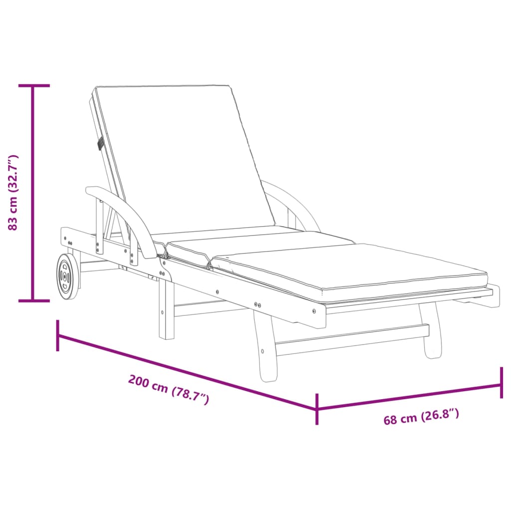 vidaXL Sun Loungers 2 pcs with Cushions 78.7"x26.8"x32.7" Solid Wood Acacia