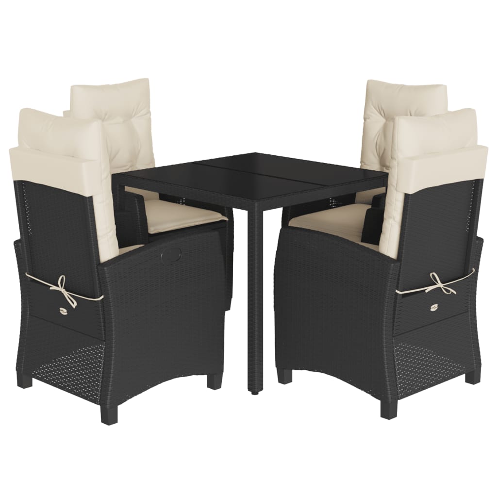 vidaXL 5 Piece Patio Dining Set with Cushions Black Poly Rattan
