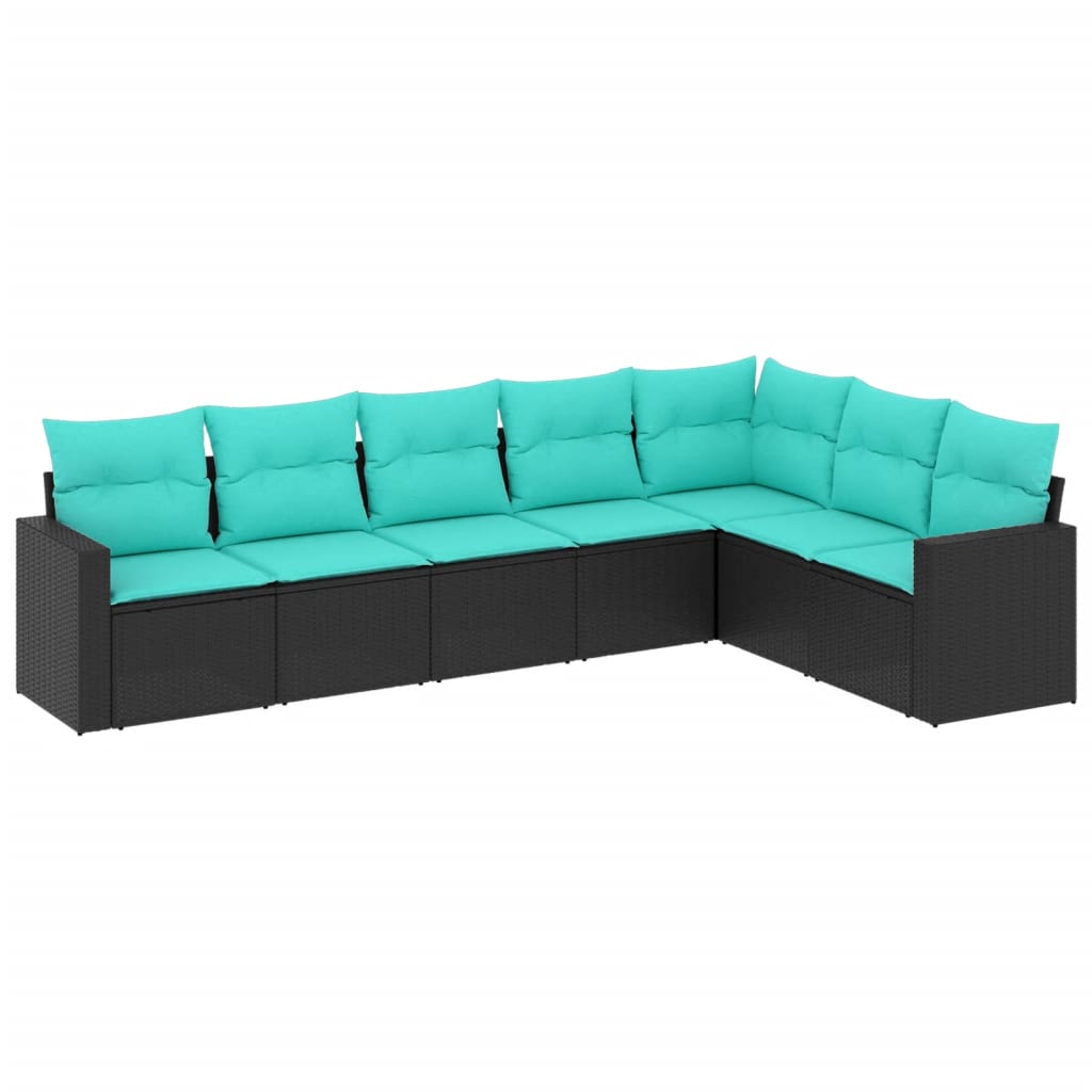 vidaXL 7 Piece Patio Sofa Set with Cushions Black Poly Rattan