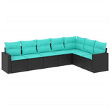 vidaXL 7 Piece Patio Sofa Set with Cushions Black Poly Rattan