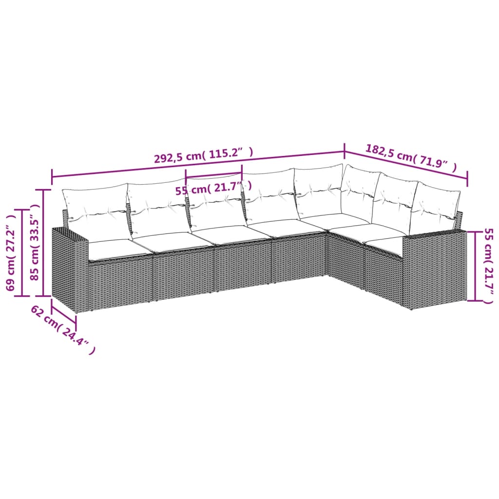 vidaXL 7 Piece Patio Sofa Set with Cushions Black Poly Rattan