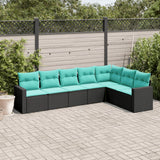 vidaXL 7 Piece Patio Sofa Set with Cushions Black Poly Rattan