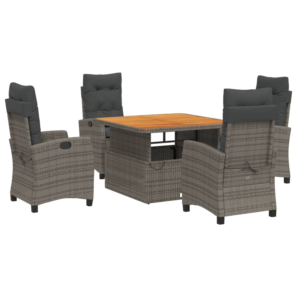 vidaXL 5 Piece Patio Dining Set with Cushions Gray Poly Rattan