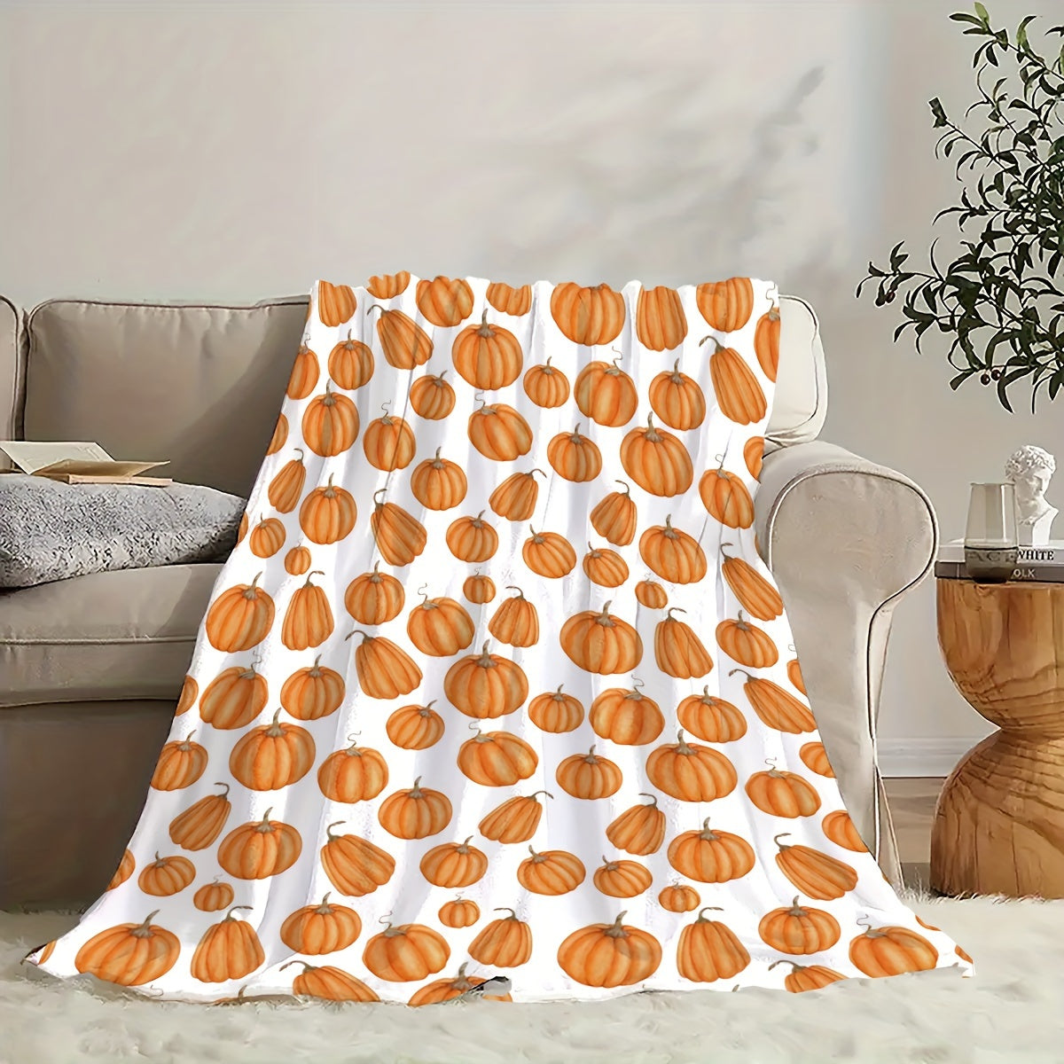 Cozy Pumpkin Print Flannel Throw Blanket - Perfect For Fall, Thanksgiving & Christmas Gifts | Soft, Warm & Reversible | Ideal For Couch, Bed, Office & Travel