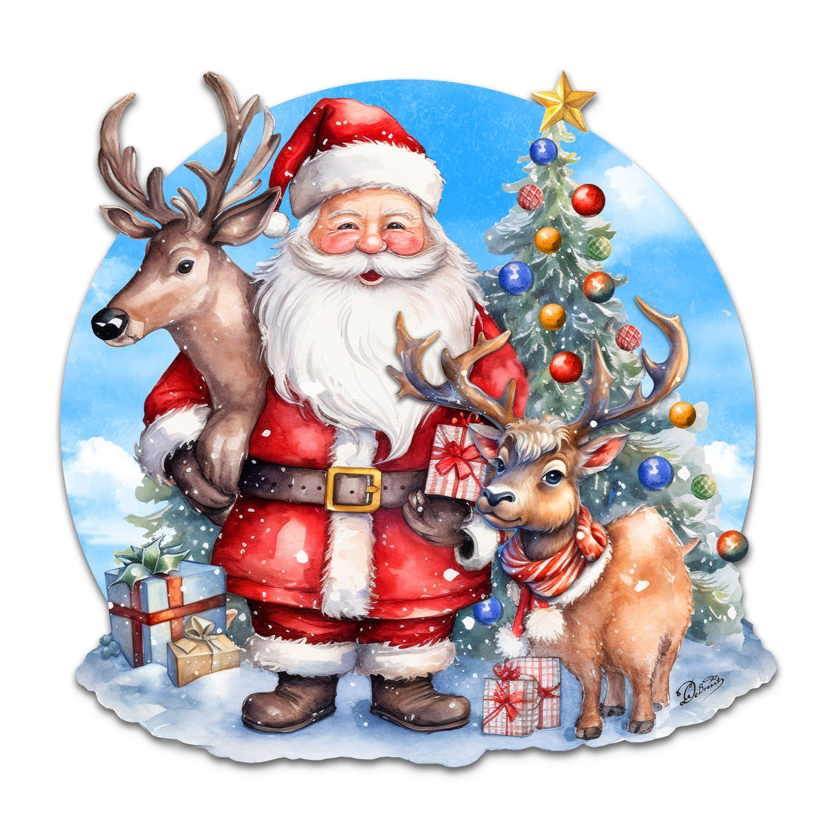 Santa with Reindeers Holiday Door Decor  by G. Debrekht - Christmas Decor - 8611032H