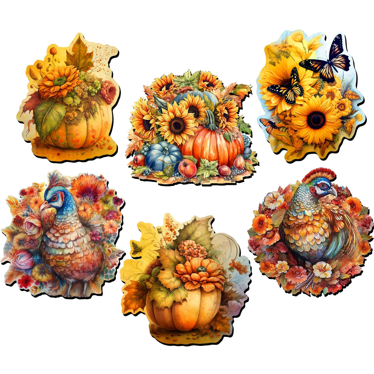 Happy Thanksgiving Decorative Wooden Magnets Set of 6 by G. Debrekht - Thanksgiving Decor - 8090018G-S6
