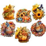 Happy Thanksgiving Decorative Wooden Magnets Set of 6 by G. Debrekht - Thanksgiving Decor - 8090018G-S6