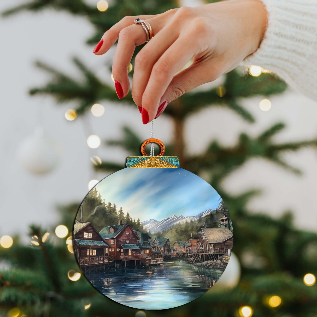 Frozen Horizon Chalets Wooden Ornaments by G.Debrekht - Wildlife Holiday Decor - 870015