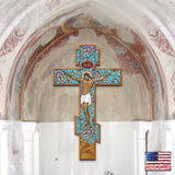 Crucifixion of Christ Faux Golden Leaf Wooden Cross Wall Art - Inspirational Icon Décor - 88158