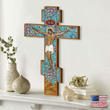 Crucifixion of Christ Faux Golden Leaf Wooden Cross Wall Art - Inspirational Icon Décor - 88158