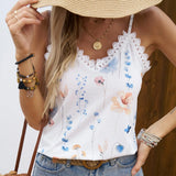 Ladies' Floral Printed Fine Suspender Lace Patchwork Casual Style Suspender Top - Lootquake