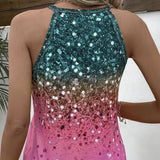 Ladies' Sequined Off Shoulder Printed Fashionable Casual Camisole Vest - Lootquake