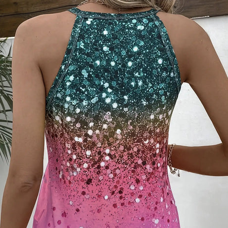 Ladies' Sequined Off Shoulder Printed Fashionable Casual Camisole Vest - Lootquake