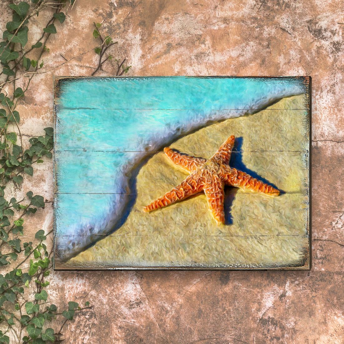 Arte de pared costero de madera con forma de estrella de mar de Nature Wonders - Decoración costera de vida marina - 95253B