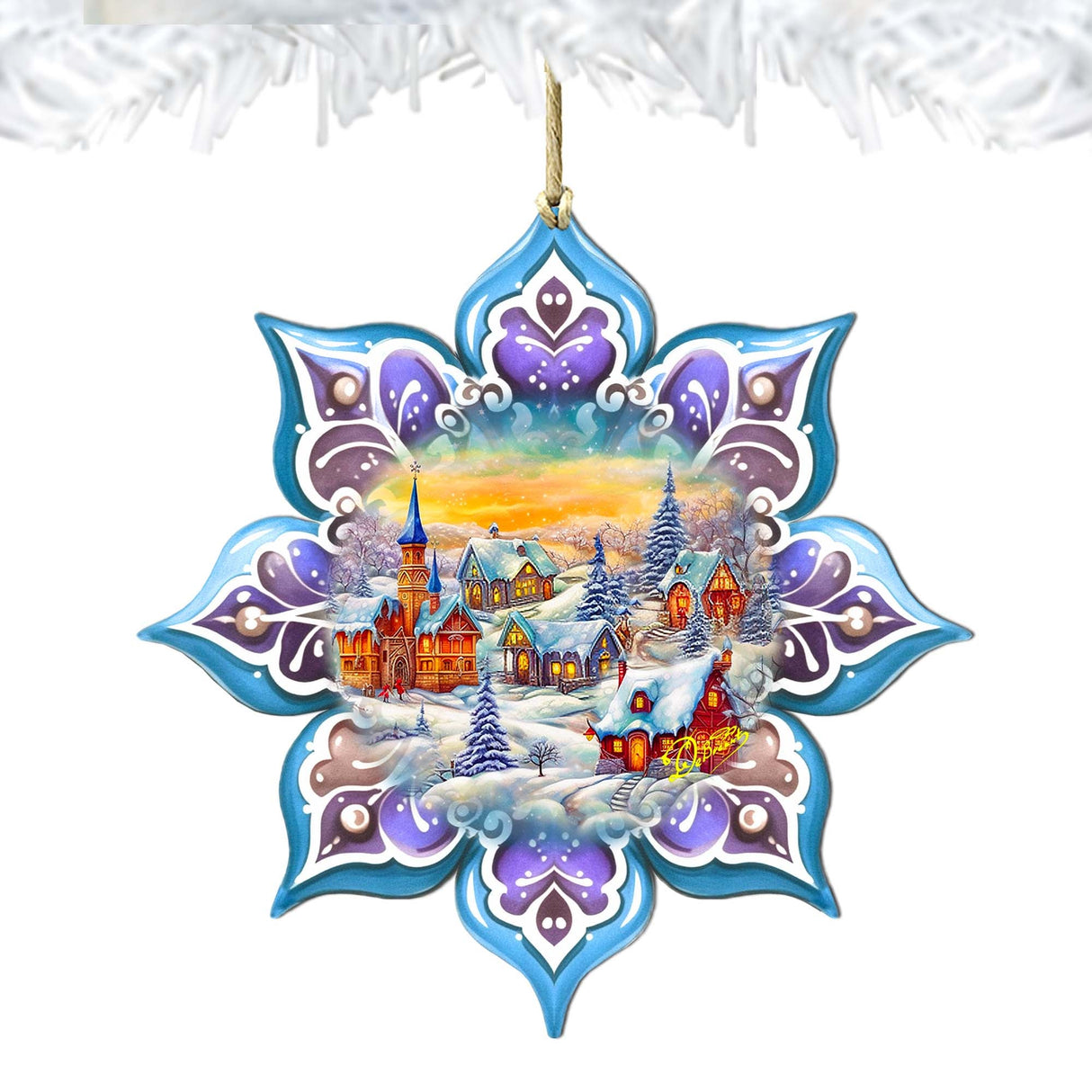 Christmas Village Snowflake Wooden Ornaments by G. Debrekht - Christmas Decor - 8688417