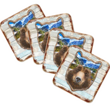 Bear Face Wooden Cork Coasters Gift Set of 4 by Nature Wonders - Nature Wildlife Decor  - 8198214-4C-S4