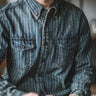Vintage Vertical Stripes Denim Shirt Workwear Washed Old Long Sleeve Men - Lootquake