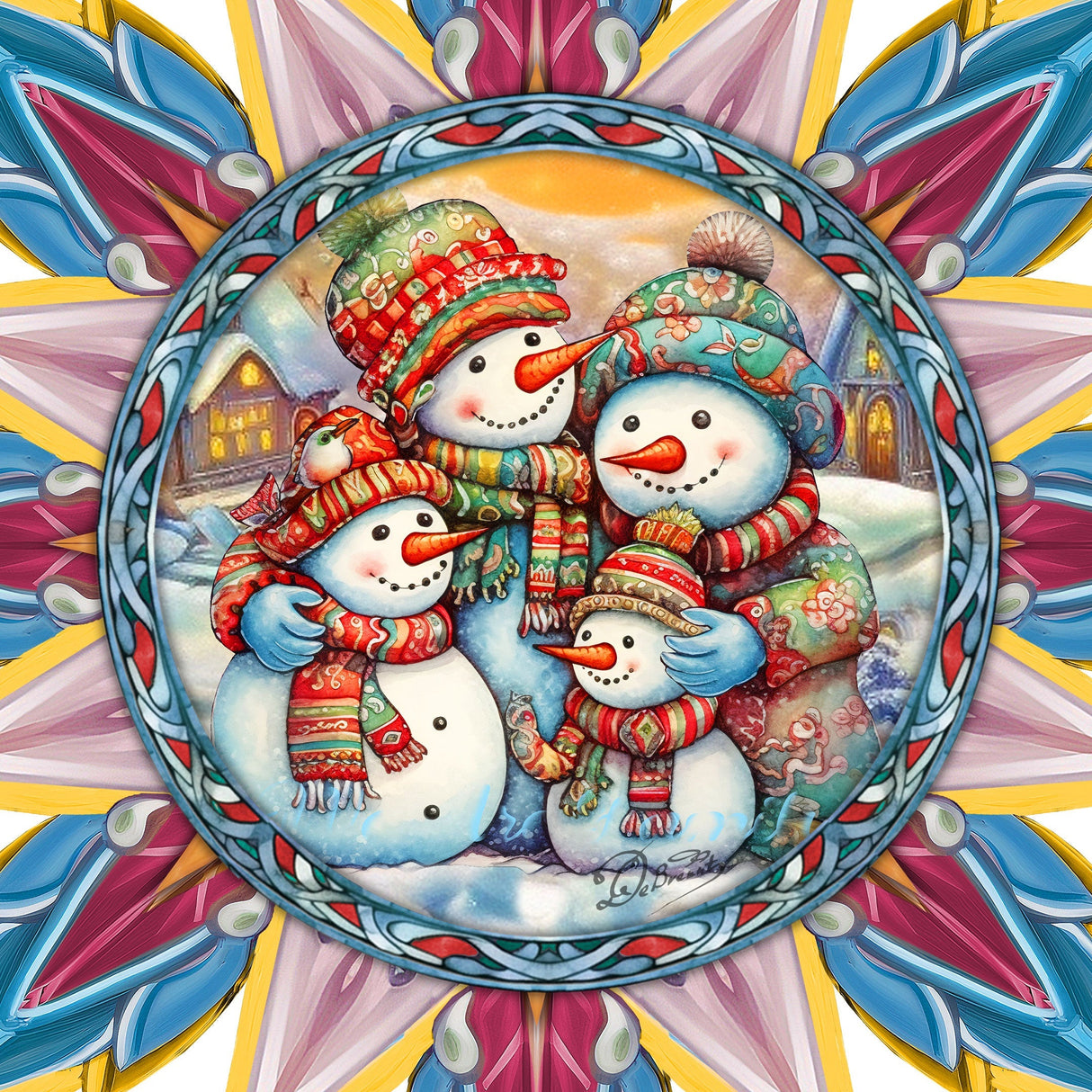 Decoración de madera para la punta del árbol de Navidad con forma de estrella y muñeco de nieve de G. Debrekht - Decoración navideña con muñeco de nieve de Papá Noel - 89511