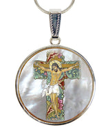 Jesus Cross Silver-Plated Mother of Pearl Necklace Jewelry - 43030