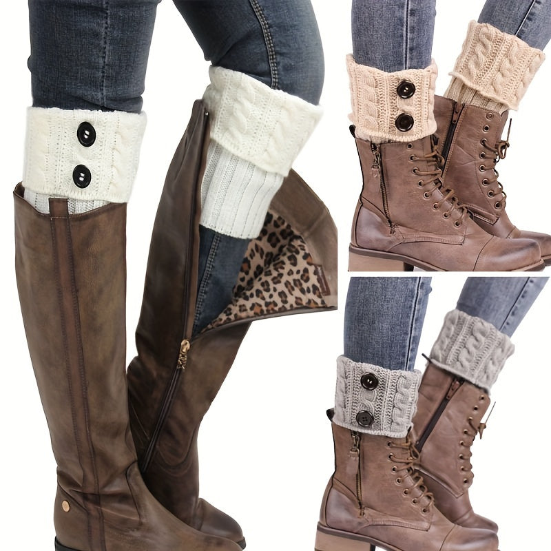 Calentadores de piernas con botones, calcetines de punto a crochet, medias y calcetería para mujer