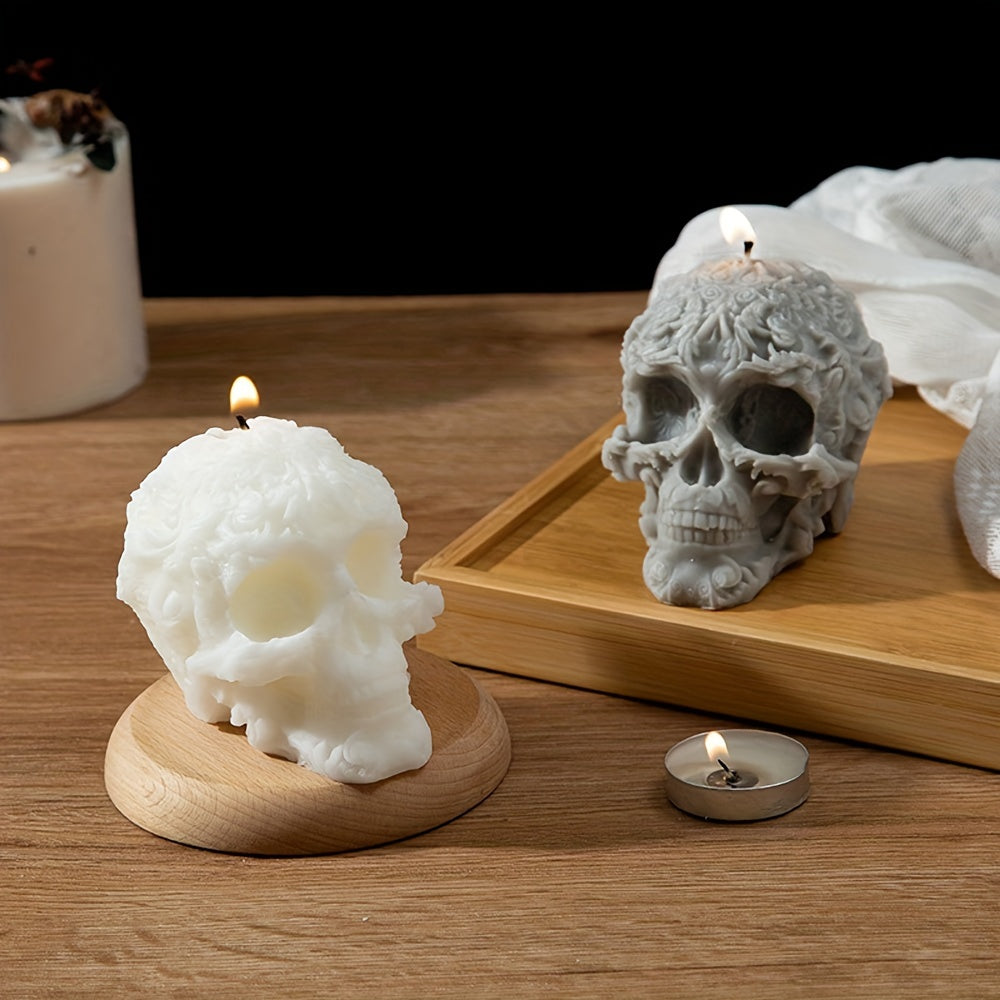 Bougie d'aromathérapie Crâne d'Halloween - Bougie parfumée à la cire de soja à mèche unique dans un pot, de forme ovale avec embellissements pailletés pour une décoration d'ambiance festive