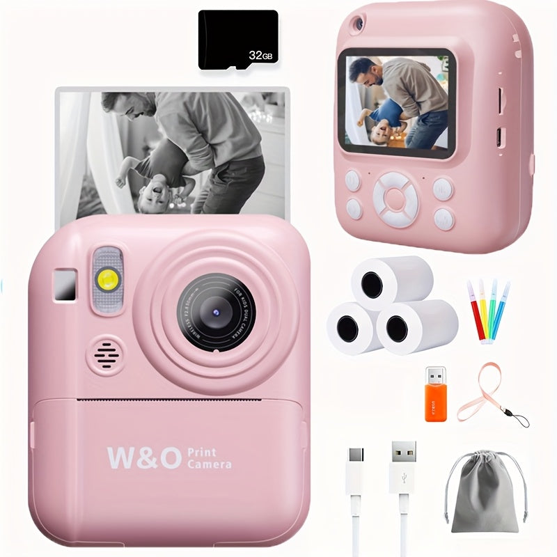 1080P FHD Screen Instant Print Digital Camera - With 3 Rolls Of Paper, 32G TF Card And Card Reader, Puzzle Games, 2.4 Inch Compact And Portable Design Outdoor Photography, Prefect Gift For Halloween Christmas And Thanksgiving