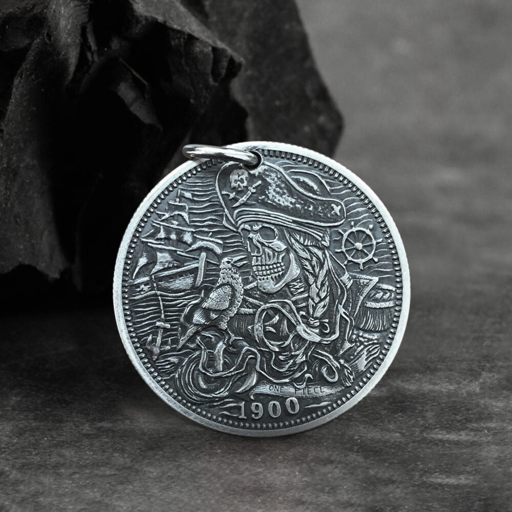 One Place Pirate Zinc Alloy Skull Hobo Nickel Pendant