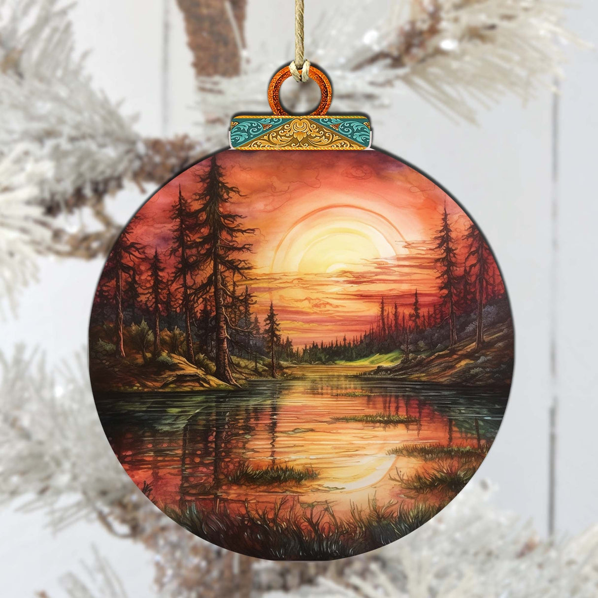 Adornos de madera "Atardecer rojo en Alaska" de G.Debrekht - Decoración navideña con temática de vida silvestre - 870077