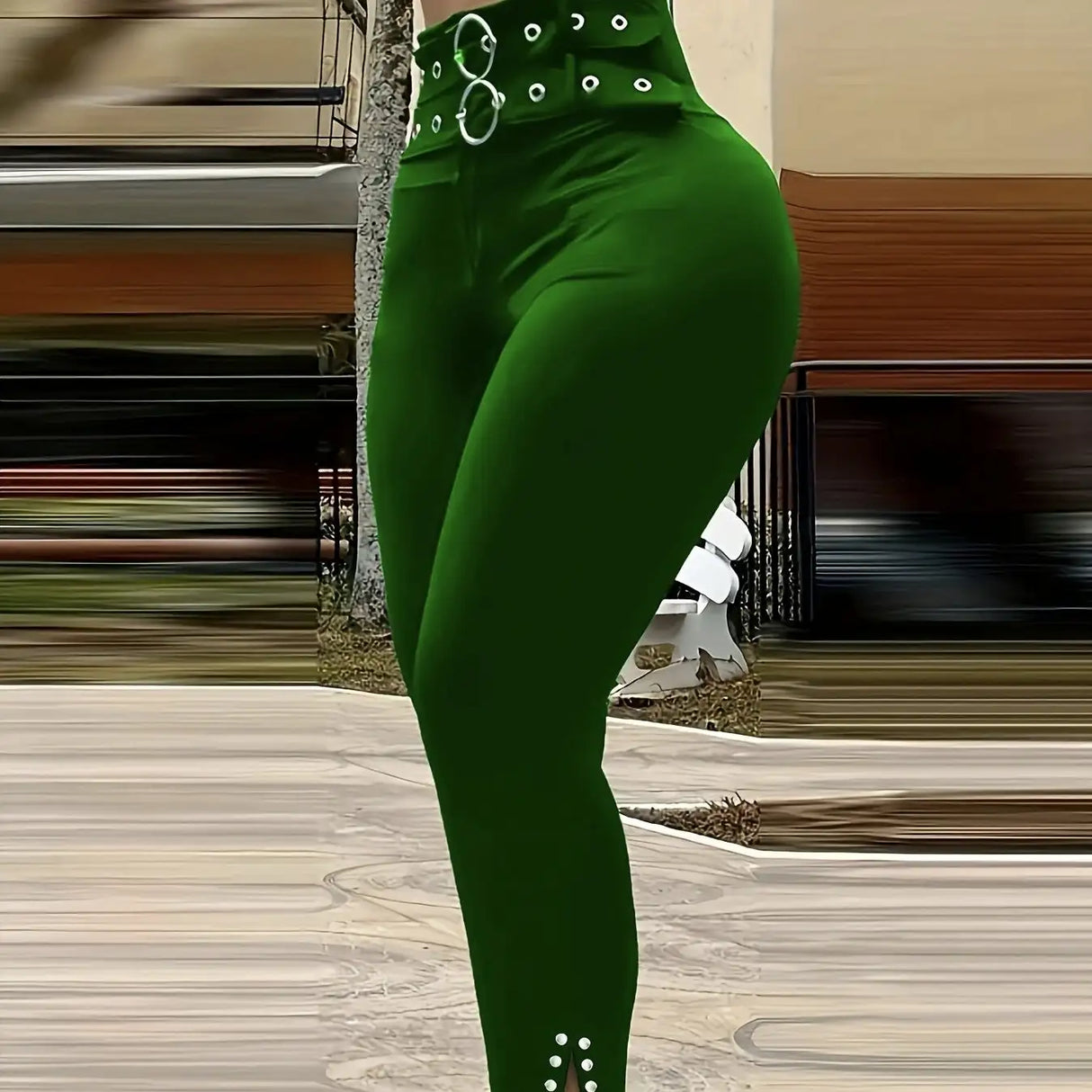 Ladies' Buckle And High Waisted Perforated Pants Sexy Slim Fit Pants Sexy Versatile New Clothes - Lootquake