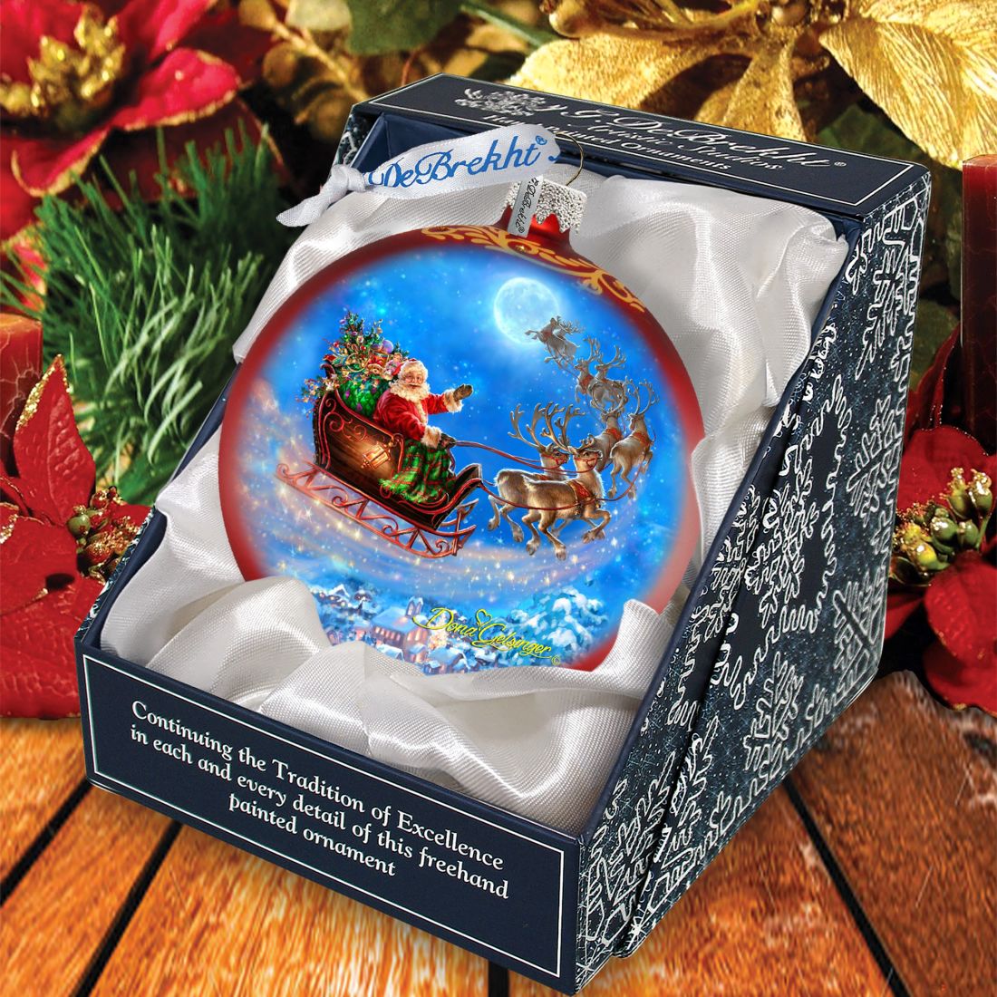 Santa Magical Flight Glass Ornament by D. Gelsinger - Christmas Santa Snowman Decor - 71116-1314