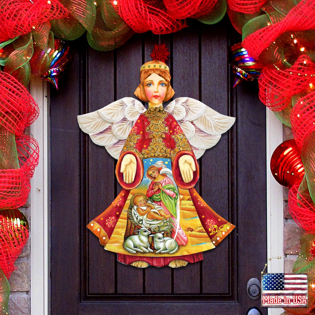 Mary And Joseph Angel Nativity Door Decor by G. DeBrekht - Nativity Holiday Decor - 8154109H