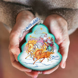 Sleigh Ride Tree Glass Ornament by G. DeBrekht - Christmas Santa Snowman Decor - 762-018