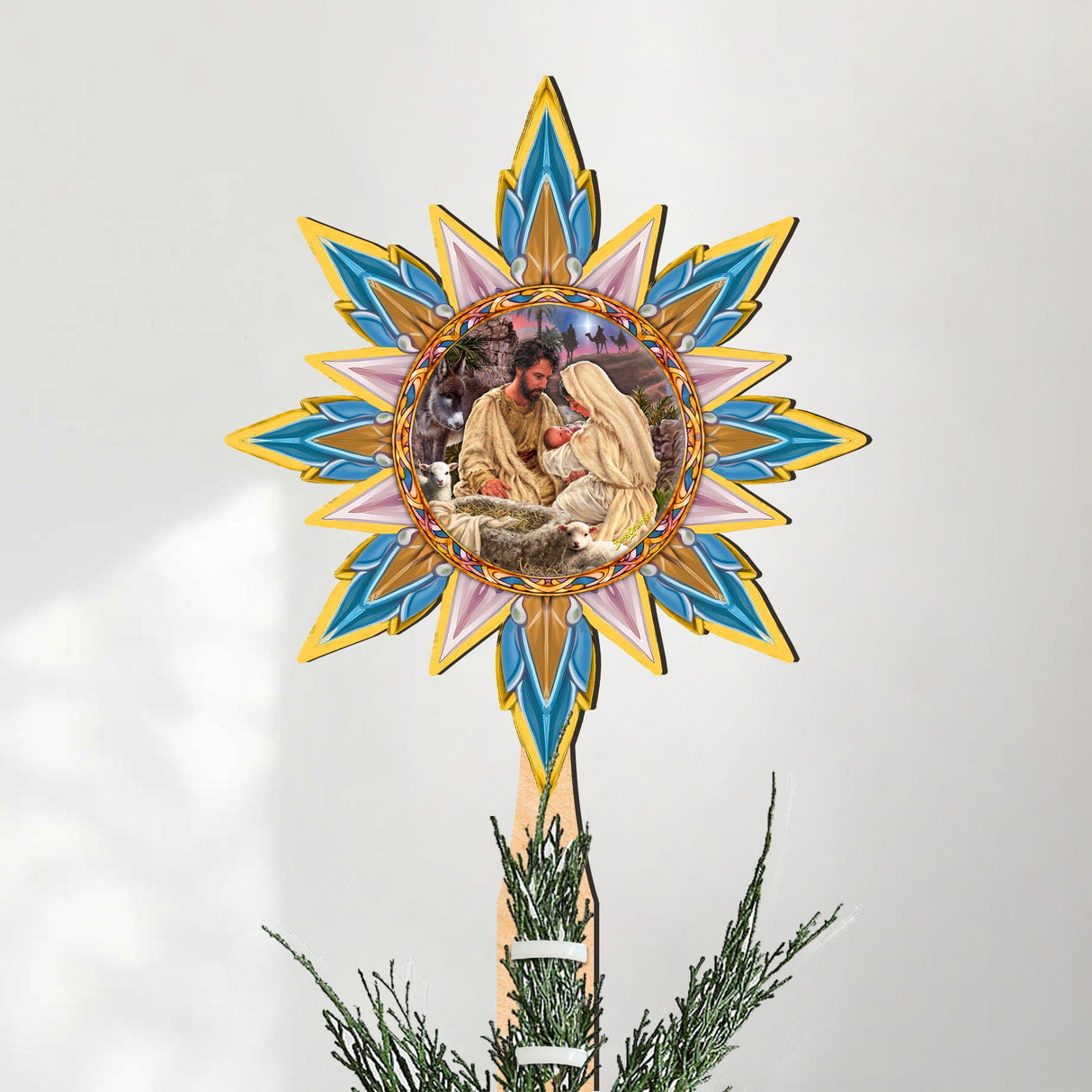 Classic Nativity Star Tree Topper Wooden Décor by D. Gelsinger - Nativity Holiday Décor - 89502-DG