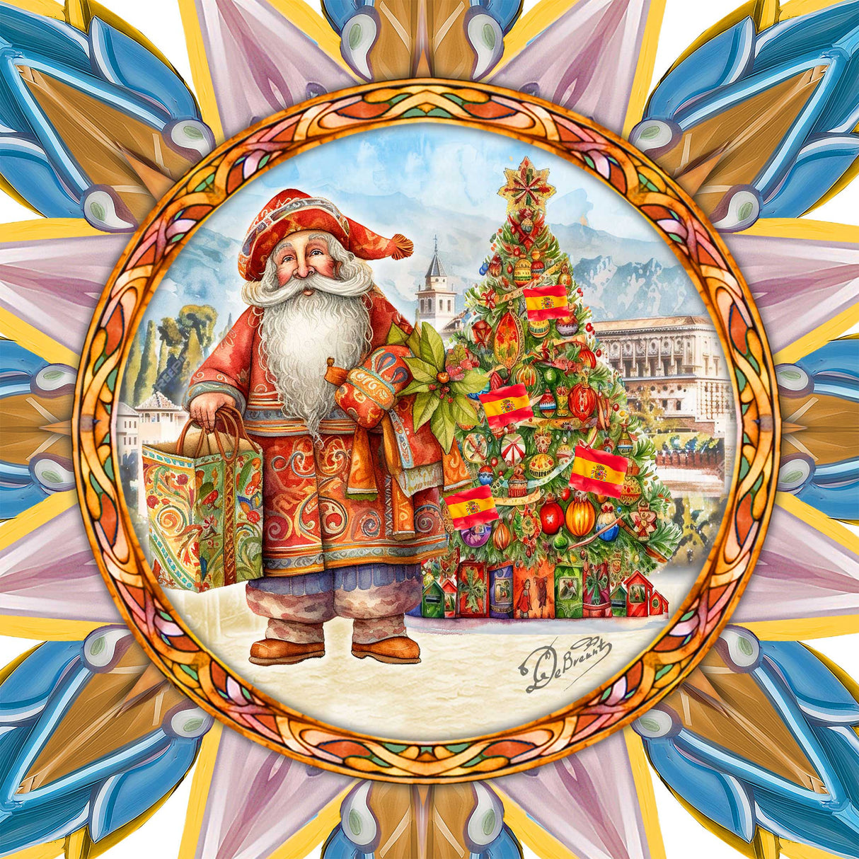 Decoración de madera para la punta del árbol de Papá Noel, de inspiración española, de G. Debrekht - Decoración de muñeco de nieve de Papá Noel - 89524