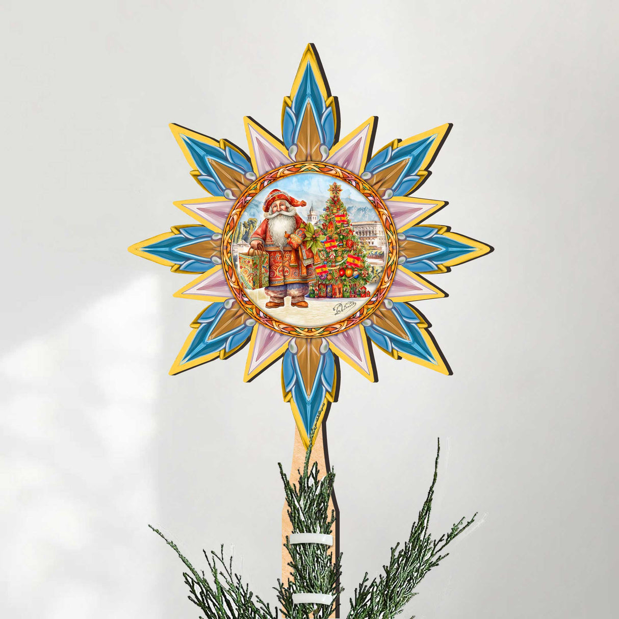 Decoración de madera para la punta del árbol de Papá Noel, de inspiración española, de G. Debrekht - Decoración de muñeco de nieve de Papá Noel - 89524