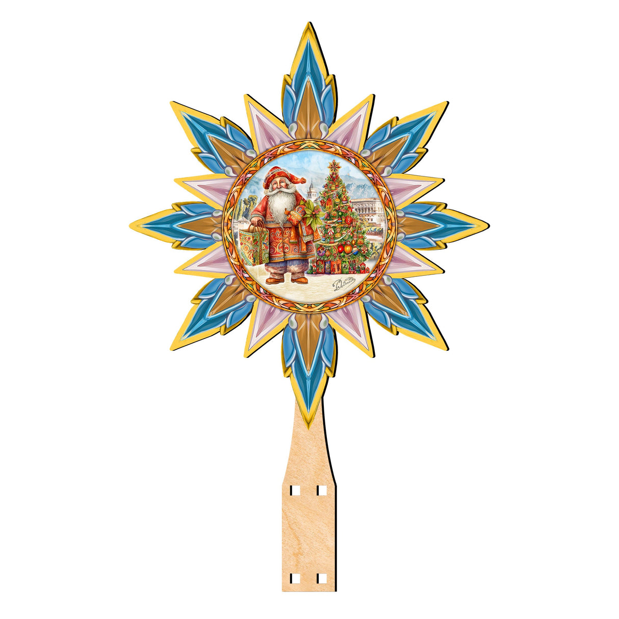 Decoración de madera para la punta del árbol de Papá Noel, de inspiración española, de G. Debrekht - Decoración de muñeco de nieve de Papá Noel - 89524