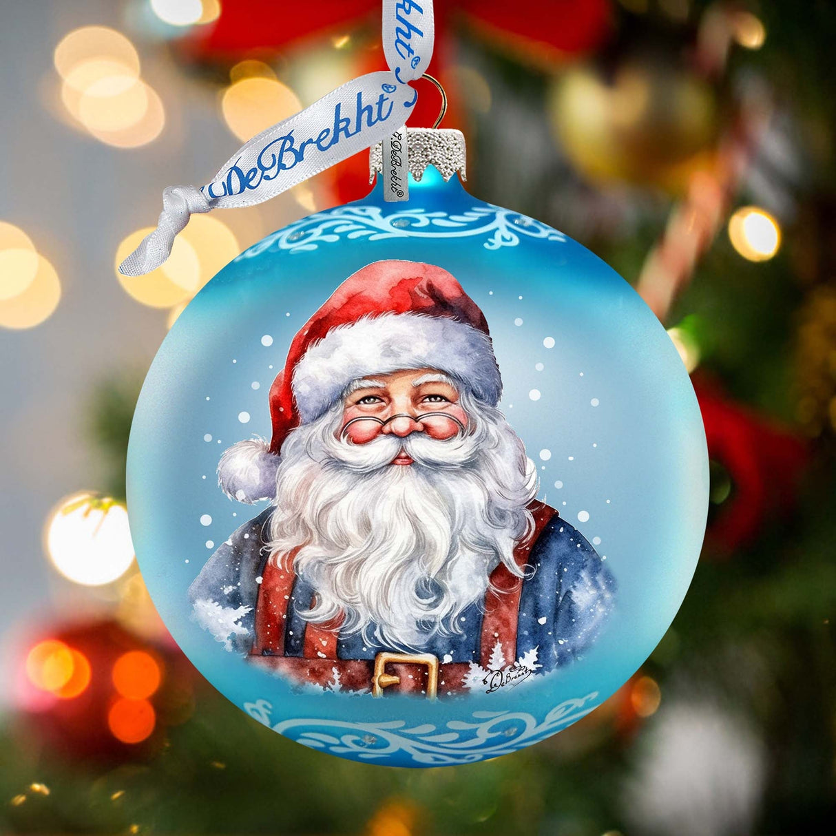 Santa's Magical Presence Ball Glass Ornament by G. Debrekht - Christmas Santa Snowman Decor - 73375