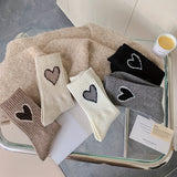 Lot de 3/5 paires de chaussettes côtelées à motif cœur, chaussettes mi-hautes confortables et douces, bas et collants pour femmes