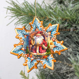Santa with Bell Snowflake Wooden Ornaments by G. Debrekht - Christmas Santa Snowman Decor - 8688419