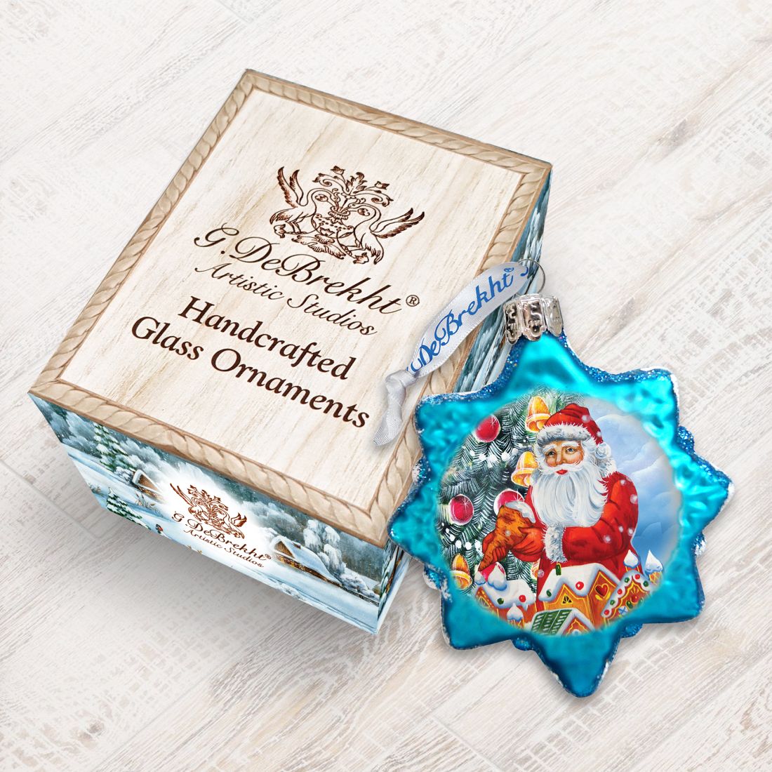 Adorno de cristal de mercurio con forma de casa de jengibre de Papá Noel de G. DeBrekht - Decoración navideña con muñeco de nieve de Papá Noel - 773012